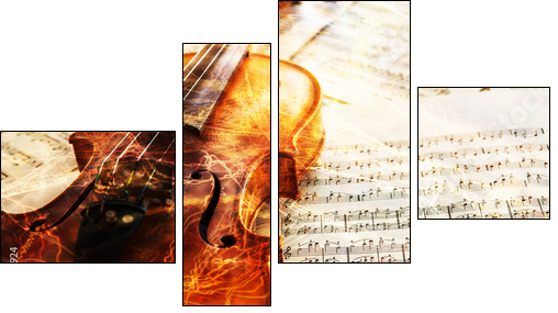 Old violin lying on the sheet of music - Four-piece canvas, Fortyk