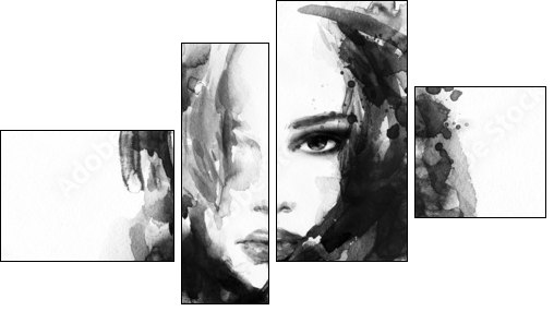 Beautiful woman face. watercolor illustration - Four-piece canvas, Fortyk