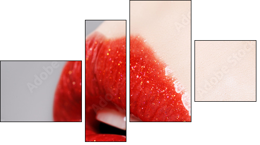 Beautiful female with red shiny lips close up - Four-piece canvas, Fortyk