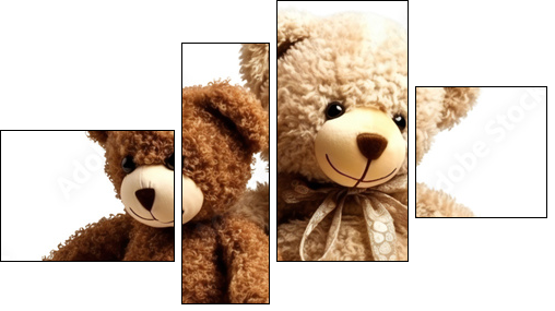 Two teddy bears together. Kids toys. Isolated on a transparent background. KI. - Four-piece canvas, Fortyk