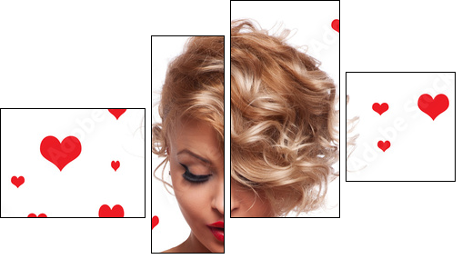 Beautiful woman with glamour bright makeup and red hear - Four-piece canvas, Fortyk