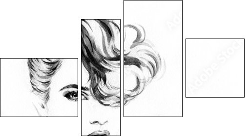 Beautiful woman face. watercolor illustration - Four-piece canvas, Fortyk