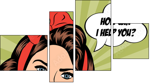 woman chatting on the phone, pop art illustration - Four-piece canvas, Fortyk