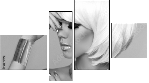 Fashion Blond Girl. Beauty Portrait Woman. Makeup. White Short H - Four-piece canvas, Fortyk