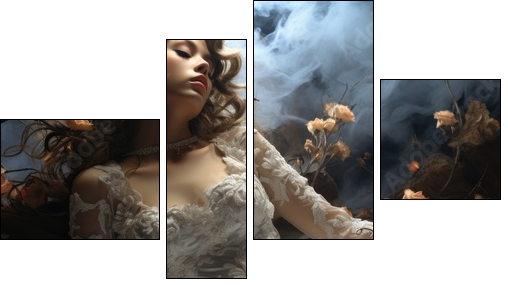 Elegant creative wedding dress on gorgeous model, style appeal luxe , excellent look, white dress, beautiful interior design, glamorous looking . - Four-piece canvas, Fortyk