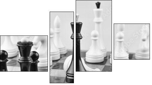 Chess white on black - Four-piece canvas, Fortyk