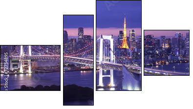 view of Tokyo Bay , Rainbow bridge and Tokyo Tower landmark - Four-piece canvas, Fortyk