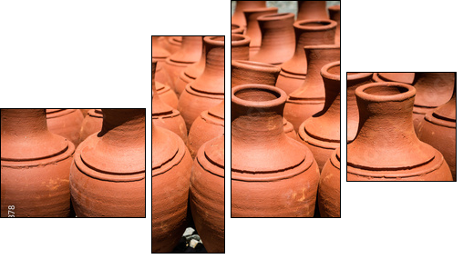 Turkish clay pots in market outdoor in sunny day - Four-piece canvas, Fortyk