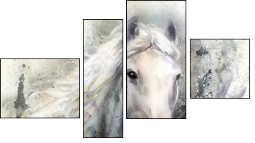 white horse with a flying eagle beautiful painting illustration - Four-piece canvas, Fortyk