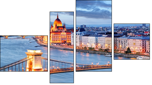 Budapest with chain bridge and parliament, Hungary - Four-piece canvas, Fortyk
