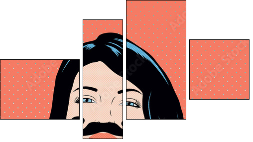 Pop art illustration with girl holding mustache mask. - Four-piece canvas, Fortyk