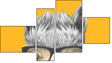 Portrait of Lama with glasses and scarf. Hand drawn illustration. - Four-piece canvas, Fortyk