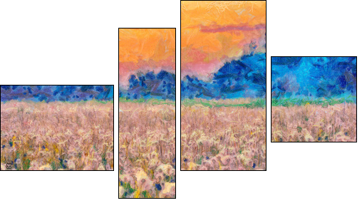 Summer meadow blow balls landscape painting - Four-piece canvas, Fortyk