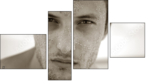 Portrait courageous man with sand on Face - Four-piece canvas, Fortyk