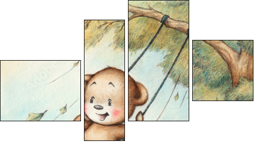 Swinging Teddy Bear - Four-piece canvas, Fortyk