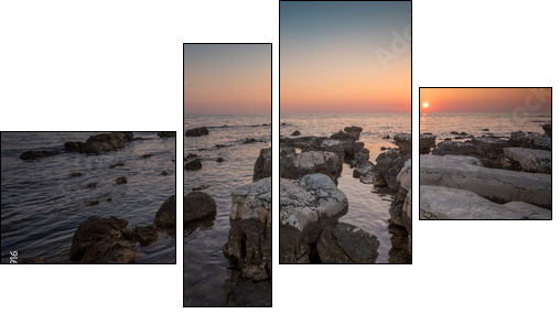 Sunset Over the Sea with Rocks in Foreground - Four-piece canvas, Fortyk