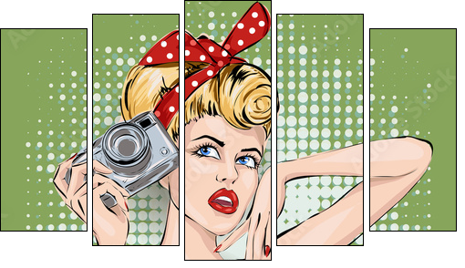 Pin-up sexy woman with camera taking pictures - Five-piece canvas, Pentaptych