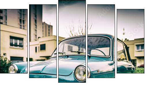Petite automobile bleu - Five-piece canvas, Pentaptych