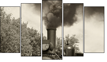Old locomotive sepia - Five-piece canvas, Pentaptych