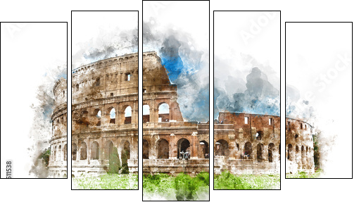 Watercolor painting of the Colosseum, Rome - Five-piece canvas, Pentaptych