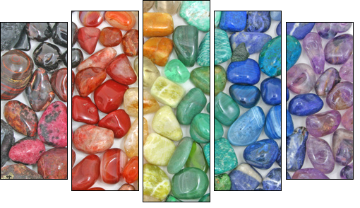 Crystal tumbled chakra stones - Five-piece canvas, Pentaptych