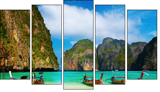 Tropical beach, Maya Bay, Thailand - Five-piece canvas, Pentaptych