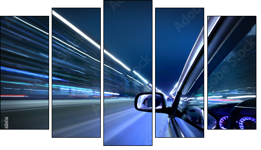night car drive - Five-piece canvas, Pentaptych