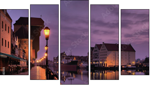 Riverside of GdaÅsk at dawn. - Five-piece canvas, Pentaptych