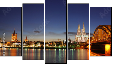 KÃ¶ln bei Sonnenuntergang - Five-piece canvas, Pentaptych
