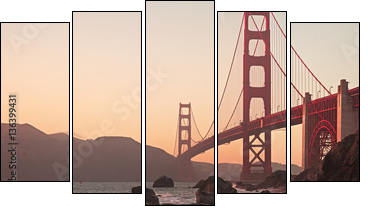 Golden Gate Bridge of San Francisco - Five-piece canvas, Pentaptych