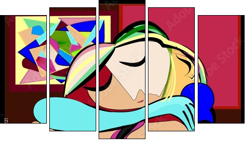 sfondo astratto colorato , ispirato a picasso , donna riposa - Five-piece canvas, Pentaptych