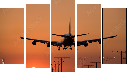 sunset jet landing 3 - Five-piece canvas, Pentaptych