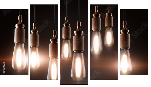 vintage light bulbs - Five-piece canvas, Pentaptych