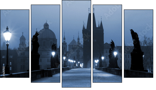 charles bridge, (blue) prague - Five-piece canvas, Pentaptych