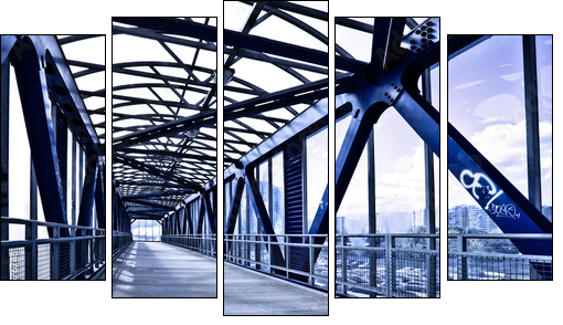 Blue corridor and stairs - Five-piece canvas, Pentaptych