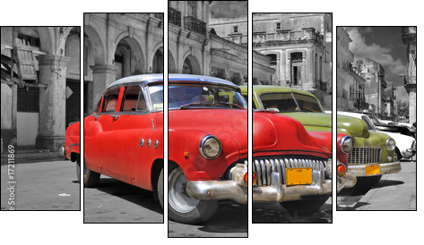 Colorful Havana cars panorama - Five-piece canvas, Pentaptych
