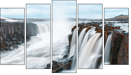 Famous Selfoss waterfall - Five-piece canvas, Pentaptych