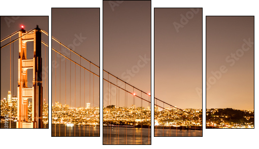 Golden gate bridge at night. Long shutter speed. San Francisco - Five-piece canvas, Pentaptych