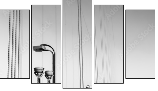 Fog over  Golden Gate Bridge. San Francisco. Part of the famous Golden Gate Bridge. The ocean coast near San Francisco, California. Black and white. - Five-piece canvas, Pentaptych