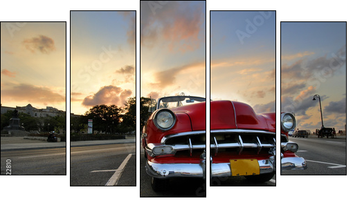 Red car in Havana sunset - Five-piece canvas, Pentaptych