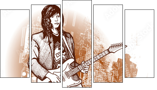 guitarist on grunge background - Five-piece canvas, Pentaptych