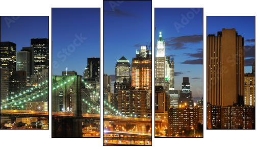 New york Manhattan bridge after sunset - Five-piece canvas, Pentaptych