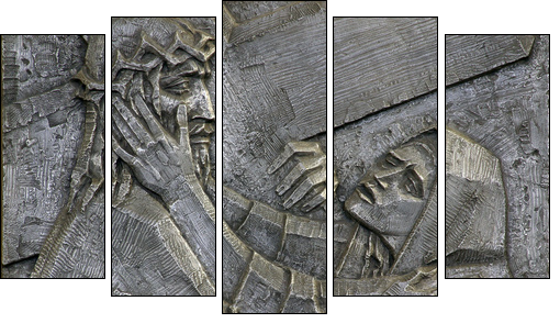 4th Station of the Cross - Jesus meets His Mother - Five-piece canvas, Pentaptych