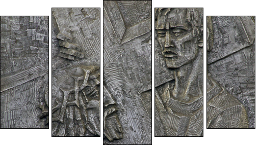 5th Station of the Cross - Simon of Cyrene carries the cross - Five-piece canvas, Pentaptych