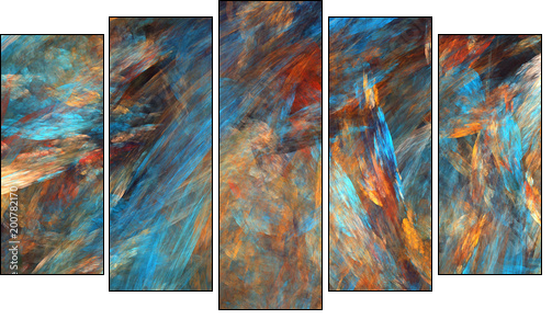 Abstract painted texture. Chaotic blue, orange and red strokes. Fractal background. Fantasy digital art. 3D rendering. - Five-piece canvas, Pentaptych