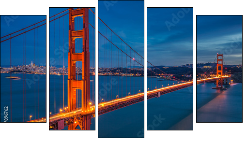 Golden gate bridge - Five-piece canvas, Pentaptych