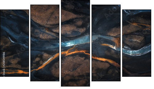 Aerial photo of mix color of stream in to river - Five-piece canvas, Pentaptych