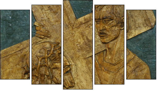 Simon of Cyrene carries the cross - Five-piece canvas, Pentaptych