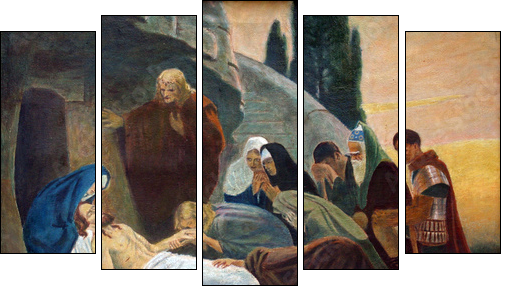 Jesus is laid in the tomb and covered in incense - Five-piece canvas, Pentaptych