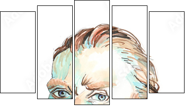 Hand drawn aquarelle colorful illustration. Watercolor artwork. Portrait of a man. Vincent Willem van Gogh. - Five-piece canvas, Pentaptych